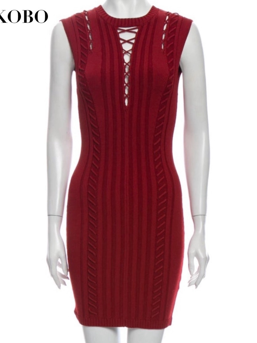 Ronny Kobo Collection Red Lace-Up Ribbed Mini Dress